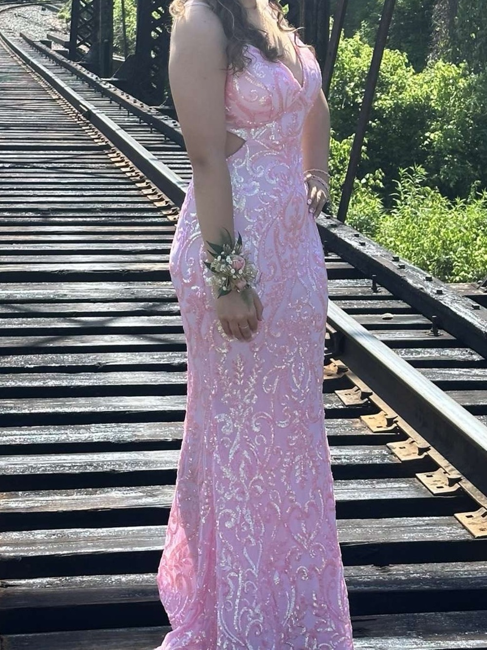 WINDSOR Pink Sequin Fitted Prom Gown
